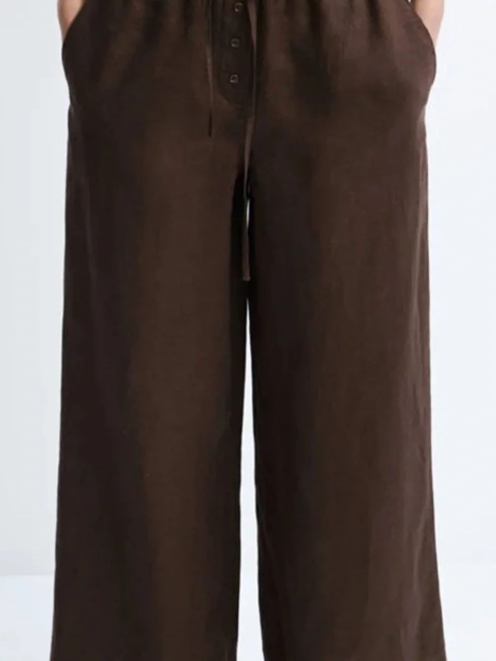 Mango women Wide-Leg Linen pants in Brown